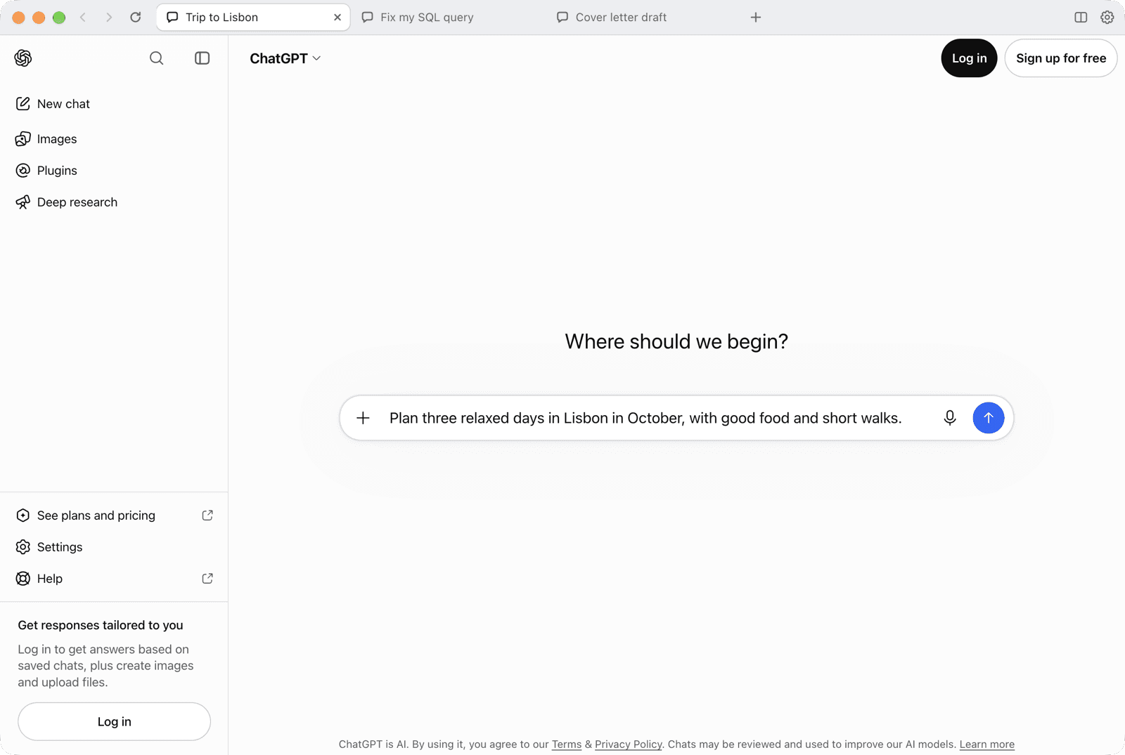 ChatGPT Tabs with three named tabs open